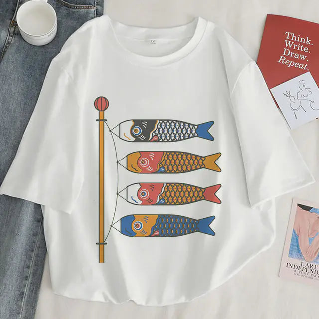 Koi Fish Graphic Print T-shirt for Women
