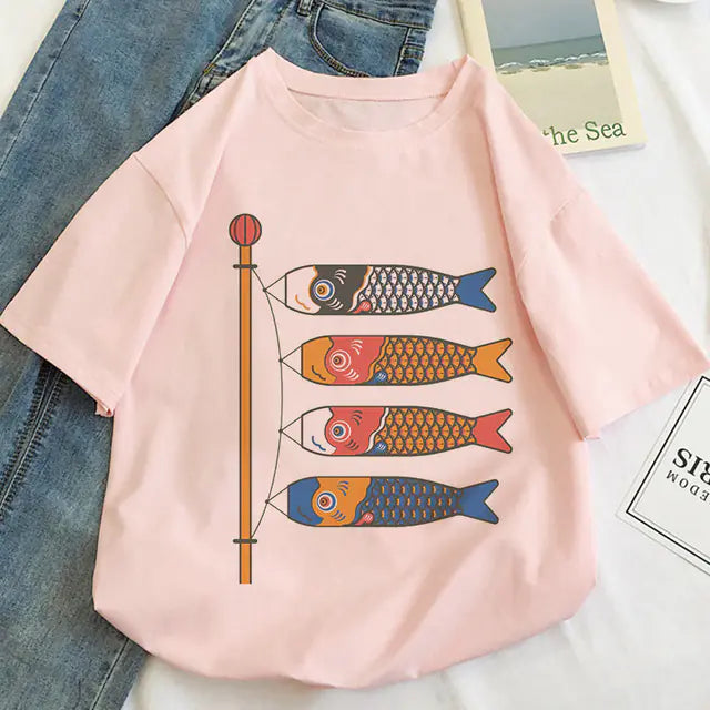 Koi Fish Graphic Print T-shirt for Women