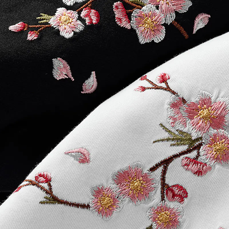 Japan Style Sakura Embroidery Men's Floral T-Shirt