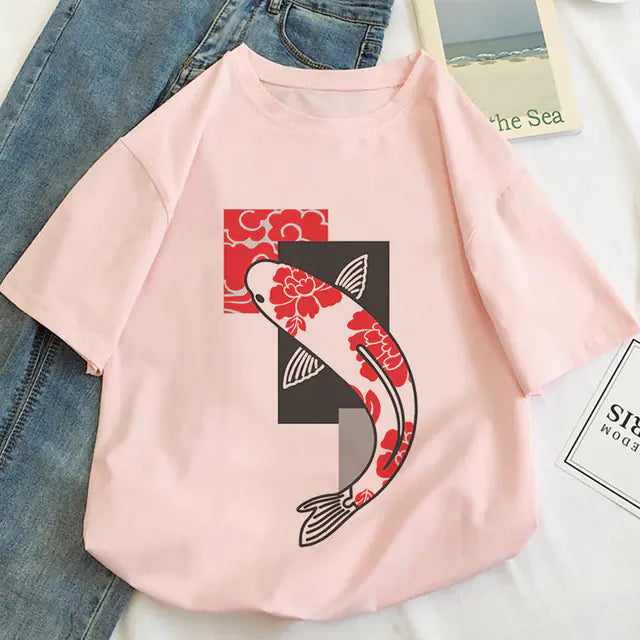 Koi Fish Graphic Print T-shirt for Women