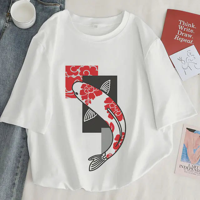 Koi Fish Graphic Print T-shirt for Women