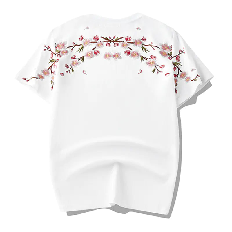 Japan Style Sakura Embroidery Men's Floral T-Shirt